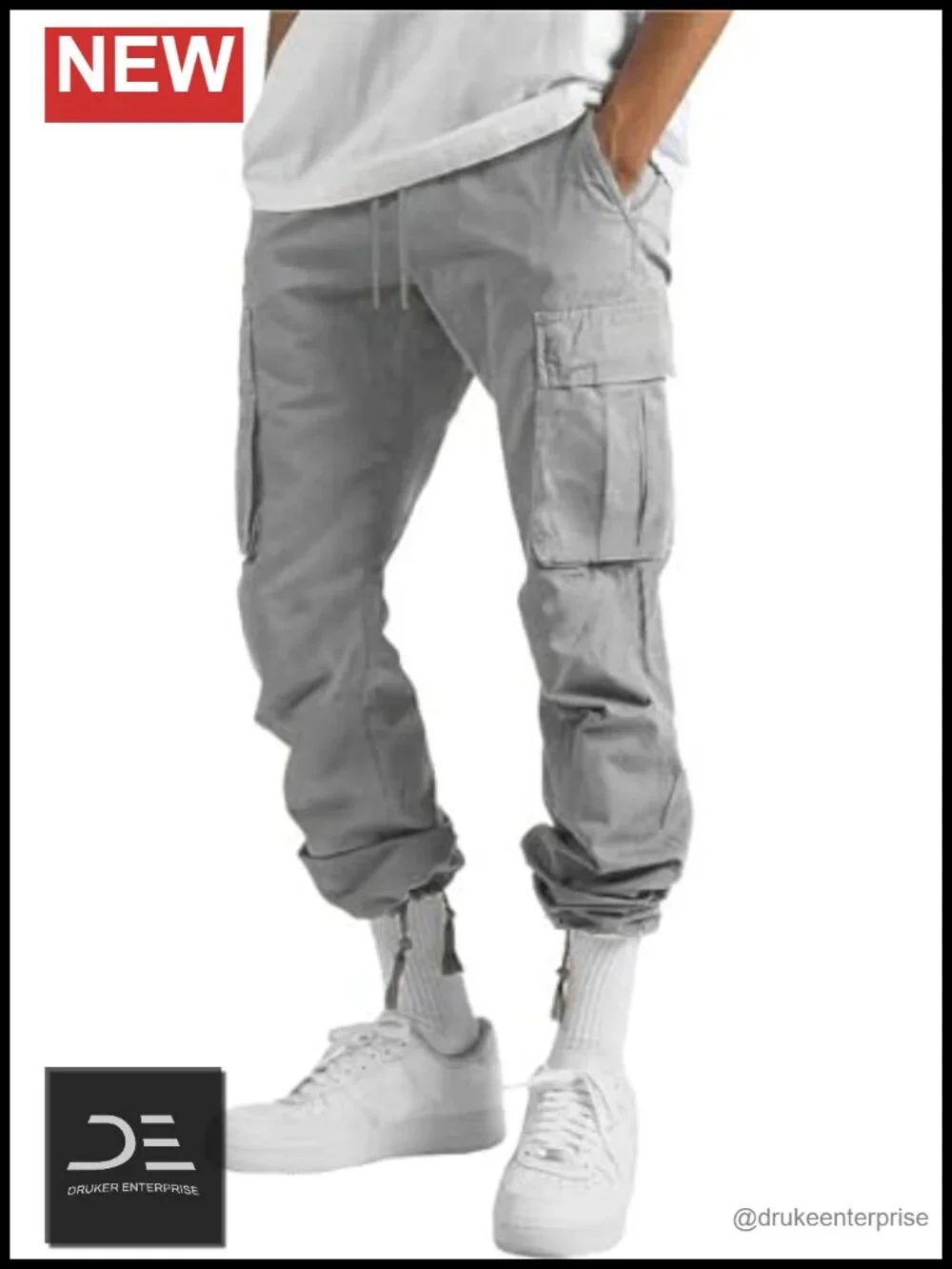 Men's Cargo Joggers Pants Hiking Drawstring Chino Straight Leg